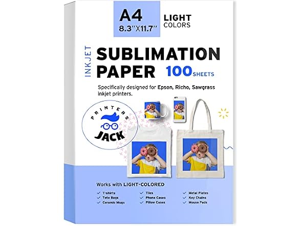 Printers Jack Sublimation Paper - Heat Transfer Paper 100 Sheets