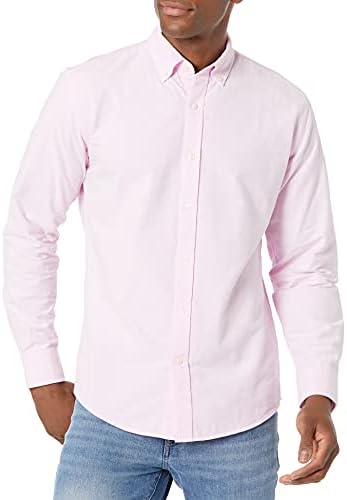 Amazon Essentials Men's Long-Sleeve Regular-Fit Stretch Oxford Shirt (Available in Big & Tall), Pale Pink, X-Large