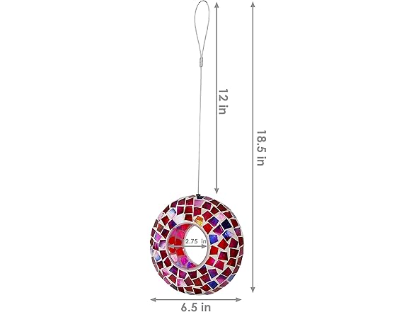 Sunnydaze 6-Inch Glass Mosaic Hanging Bird Feeder, Crimson Mosaic