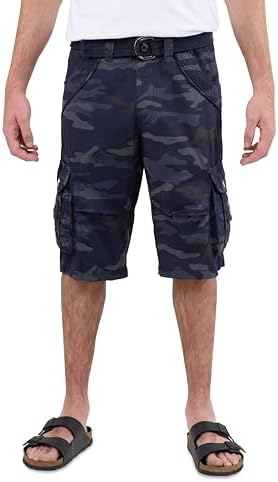 X RAY Mens Cargo Shorts Camo & Solid Colors 12.5" Inseam Knee Length Classic Fit Multi Pocket (Big and Tall Shorts for Men), Twill Taped Navy Camo, 32