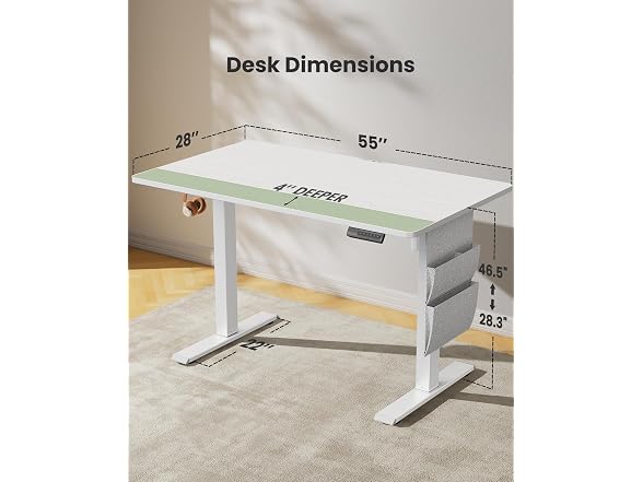 Marsail Standing Office Desk, White, 55x28"