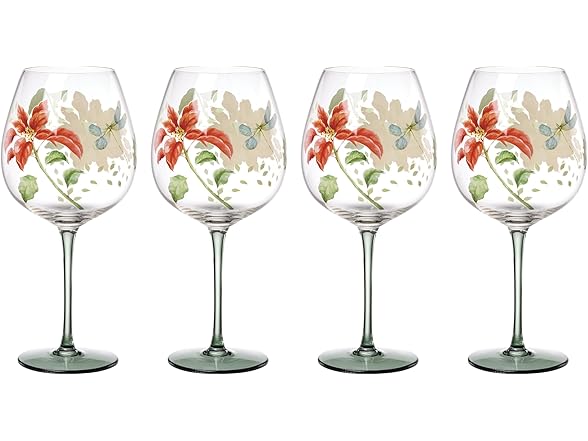 Lenox Glassware, Butterfly Meadow Balloon Wine Glasses, Set of 4
