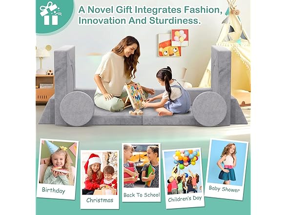 12PCS Modular Kids Play Couch, Gray