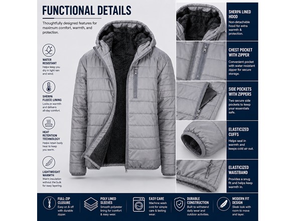 Mens Sherpa-Lined Hooded Puffer Jacket