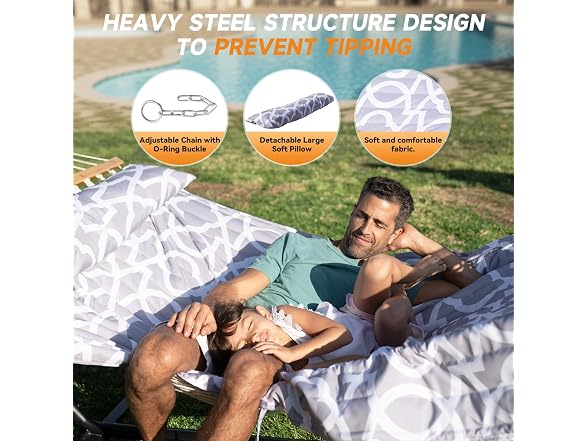 Everyfun EYF-DC300-White Gray 2 Person Outdoor Hammock 