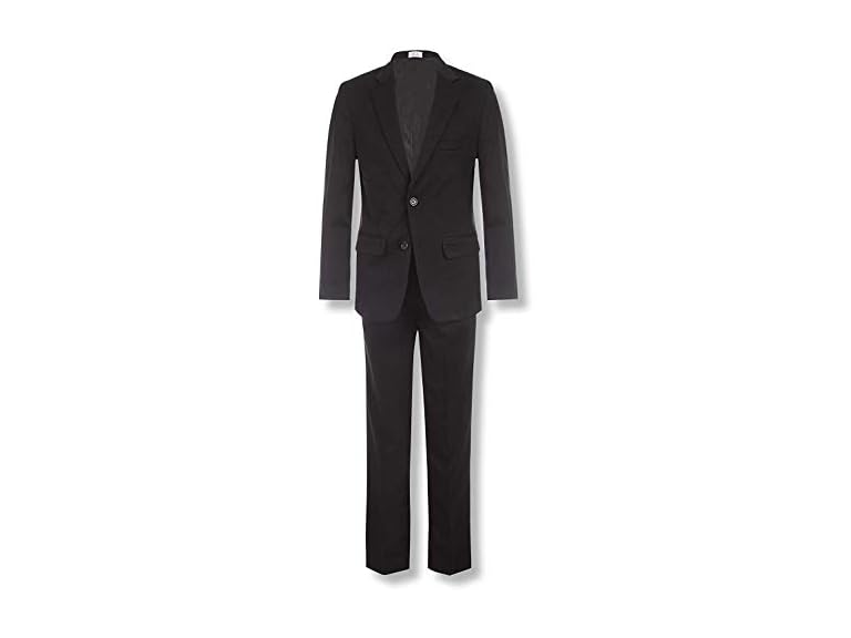 Calvin Klein Boys' 2-Piece Formal Suit Set, Includes Single Breasted Jacket & Straight Leg Dress Pants with Belt Loops & Functional Pockets, Black, 14