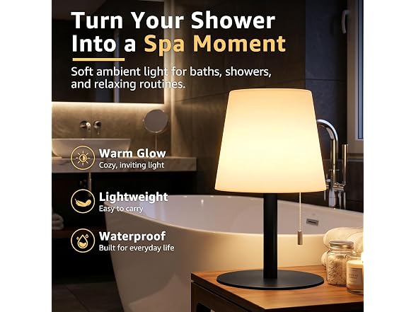 uuffoo Cordless Waterproof Shower Lamp