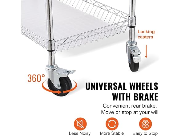 Kitchen Utility Cart, 3 Tiers, Wire Liner