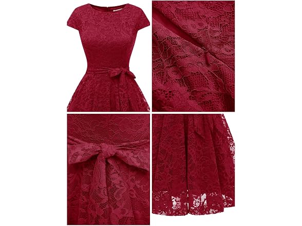 Muadress Women (M) Lace Cocktail Cap Sleeve Dress