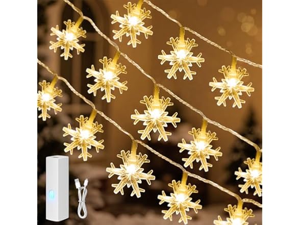 Snowflake Christmas Lights, 33FT 100 LED Recharge