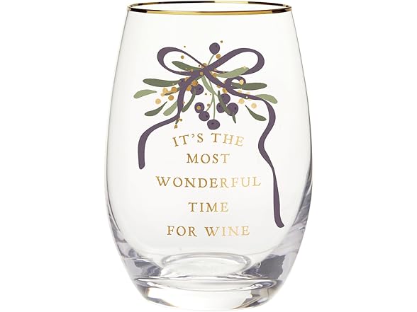 Stemless Christmas Wine Glass with Gold Foil, 17-Ounce