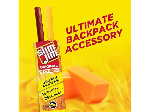 10CT Slim Jim Beef 'N Cheese Smoked Meat Sticks, Original