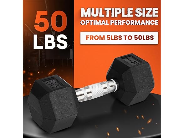 Cast Iron - Chrome Grip Hex Dumbbell - 50lbs - Single