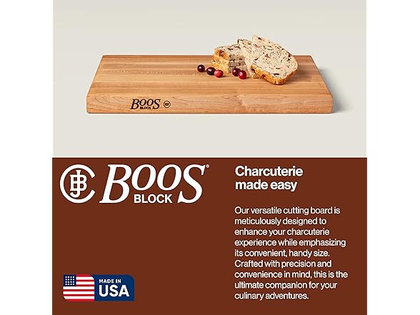 John Boos R-Board Series Rectangular Wooden Maple Cutting Board 18”x12” – 1.5” Thick, 10-lb Reversible Butcher Block with Edge-Grain & Finger Grips – Made in the USA (Open Box)