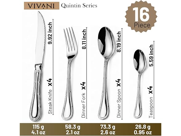 VIVANI 16Pc Stainless Steel Silverware Set