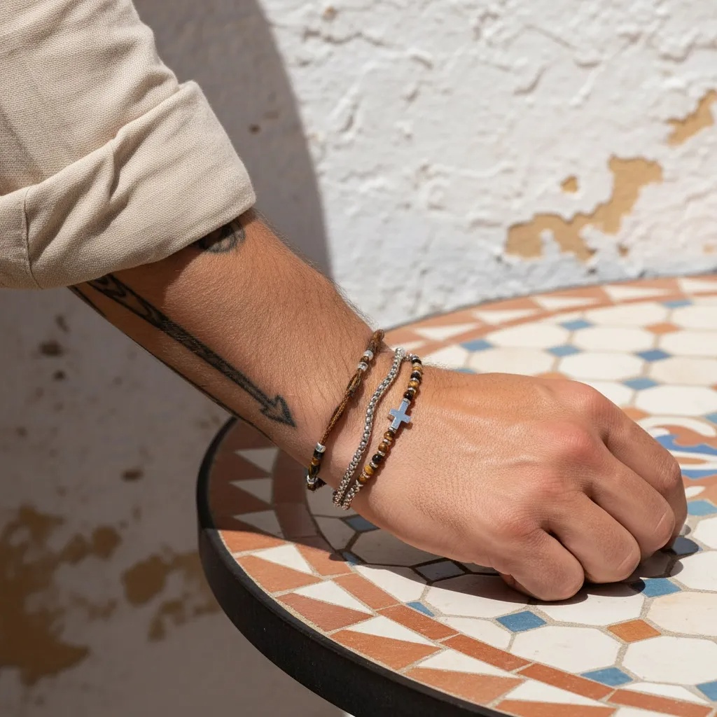 Mens Popcorn Chain & Bracelet w-Cross - Gallery 13
