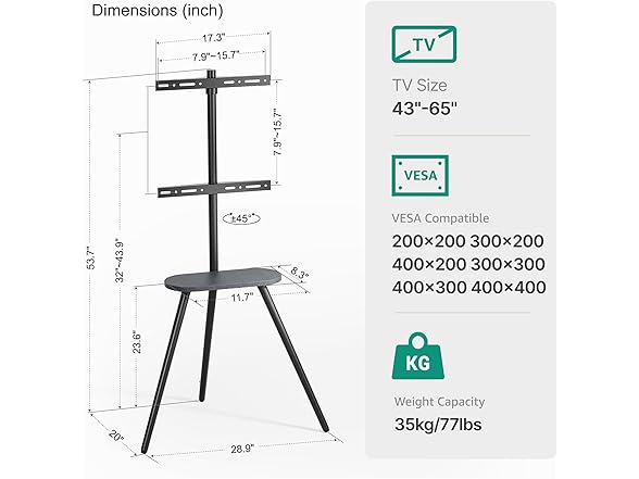 ECOTINY Tripod Easel TV Stand | 43-65"