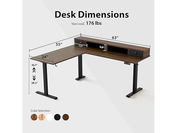 L Shaped Standing desk with 2 Drawers