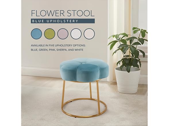 Linon Talulah Light Blue and Gold Vanity and Accent Stool