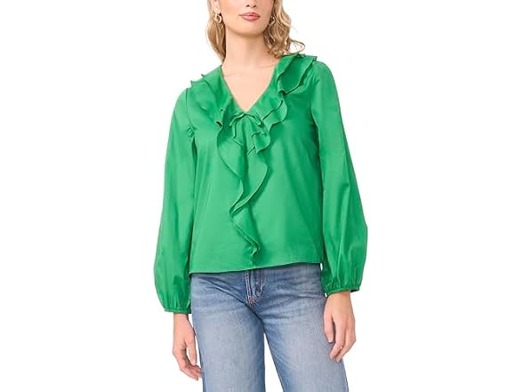 Vince Camuto (XS) Double Ruffle Front Long Blouse
