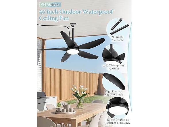 Glowivia Outdoor Ceiling Fan with Lights