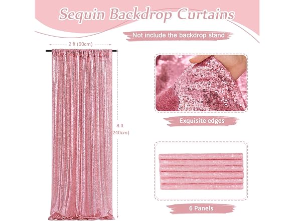 SoarDream Blush Pink Sequin Backdrop 6 Panels - Gallery 2