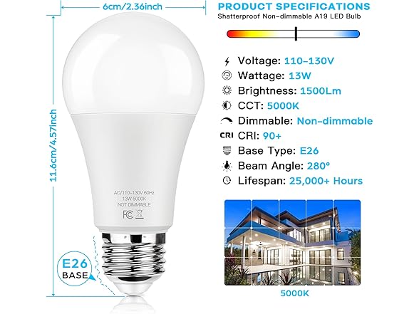 Brightever 12-Pack 5000K LED Light Bulbs