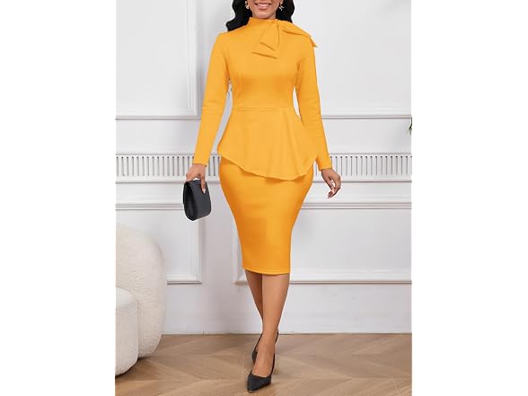 WanMem Women (L) Formal Bodycon Peplum Party Dress