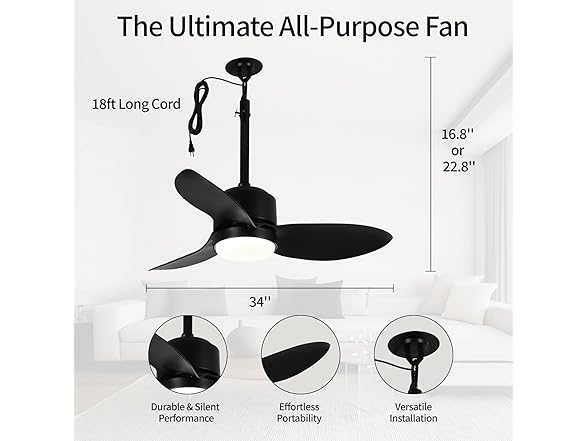 SUTEFAN 34'' Outdoor Ceiling Fan - Gallery 6