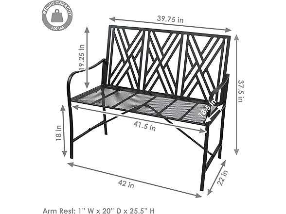 Sunnydaze 2-Person Outdoor Garden Bench, 42", Black