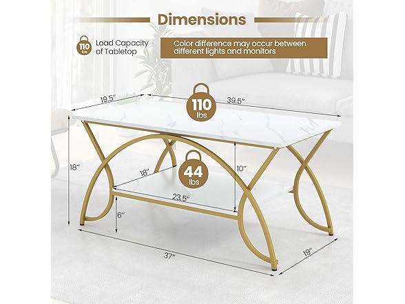COSTWAY Marble Coffee Table, 2-Tier