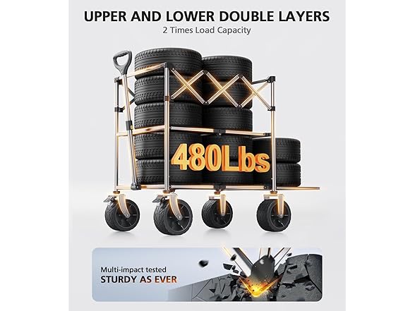 Everyfun 480Lbs Foldable Double Decker Wagon Cart