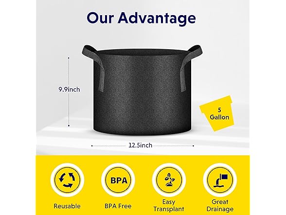 iPower 5Gal Grow Bags 5pk