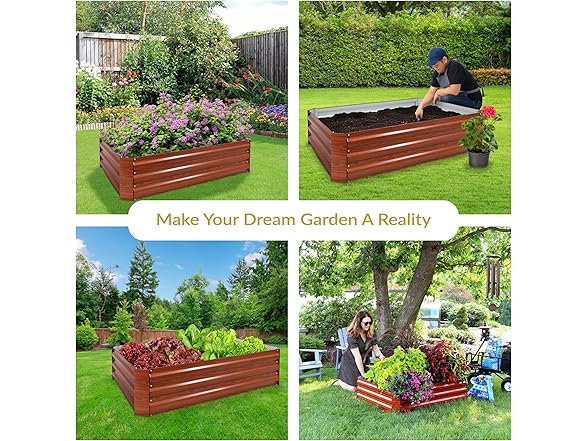 Sunnydaze 11.75" H Raised Metal Garden Bed, Woodgrain