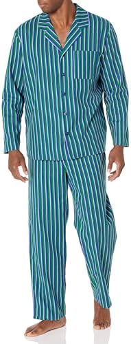 Amazon Essentials Men's Flannel Pajama Set, Blue Green Stripe, Medium