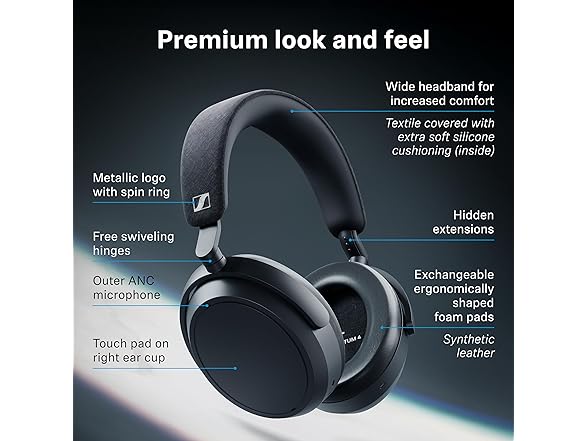 Sennheiser Consumer Audio Momentum 4 Wireless Headphones - Bluetooth Headset for Crystal-Clear Calls with Adaptive Noise Cancellation, 60h Battery Life, Lightweight Folding Design - Black/Copper (Open Box)