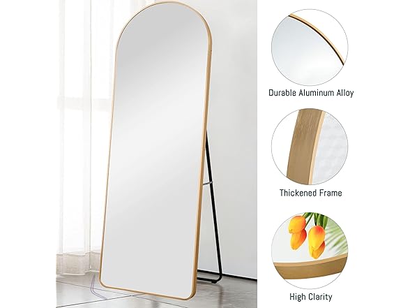 KIAYACI Arched Full Length Mirror Floor Mirror Gold 65 x 22"