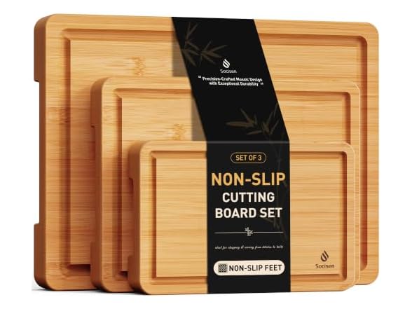 Bamboo Cutting Board Set Non Slip Feet
