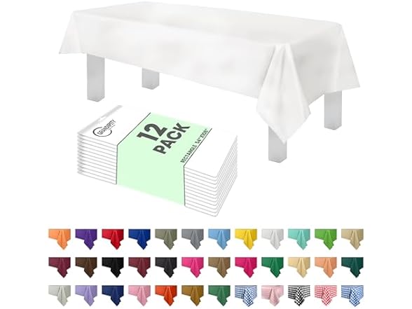Grandipity 12PK Premium Disposable Plastic Tablecloth