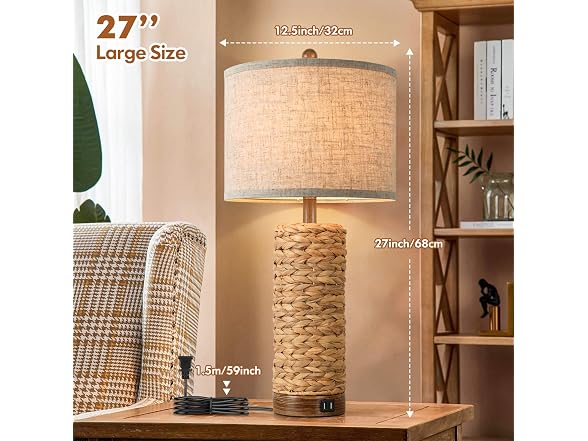 TOBUSA 27Inch Tall Rattan Table Lamps Set of 2