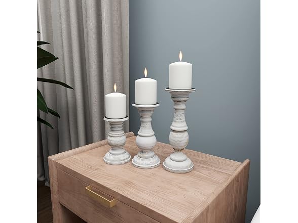 Set of 3 Candlestick Holder 10", 8", 6”H, White