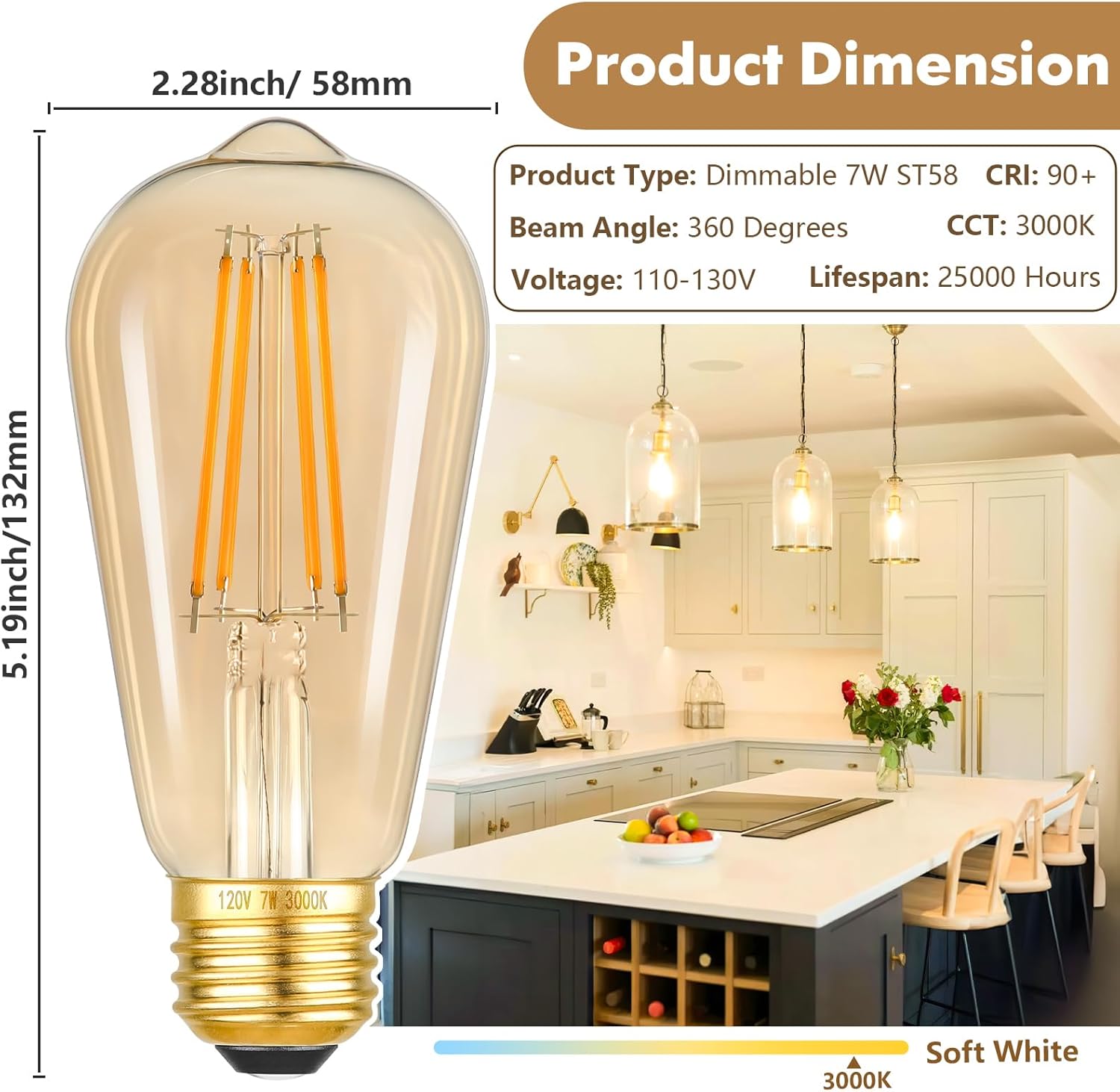 Kondras 7W Dimmable LED Light Bulbs, 60Watt Warm Light - Gallery 13