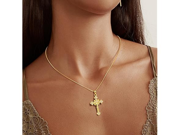 Darenli Cross Necklace Women 14K Gold Plated