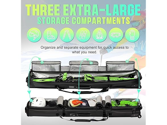 Double Rolling Ski Bag Padded Waterproof Snowboard Bag with Wheels for Air Travel Wheeled Ski Bag for Snowboard or Skis Accommodates Ski Boot (Open Box)