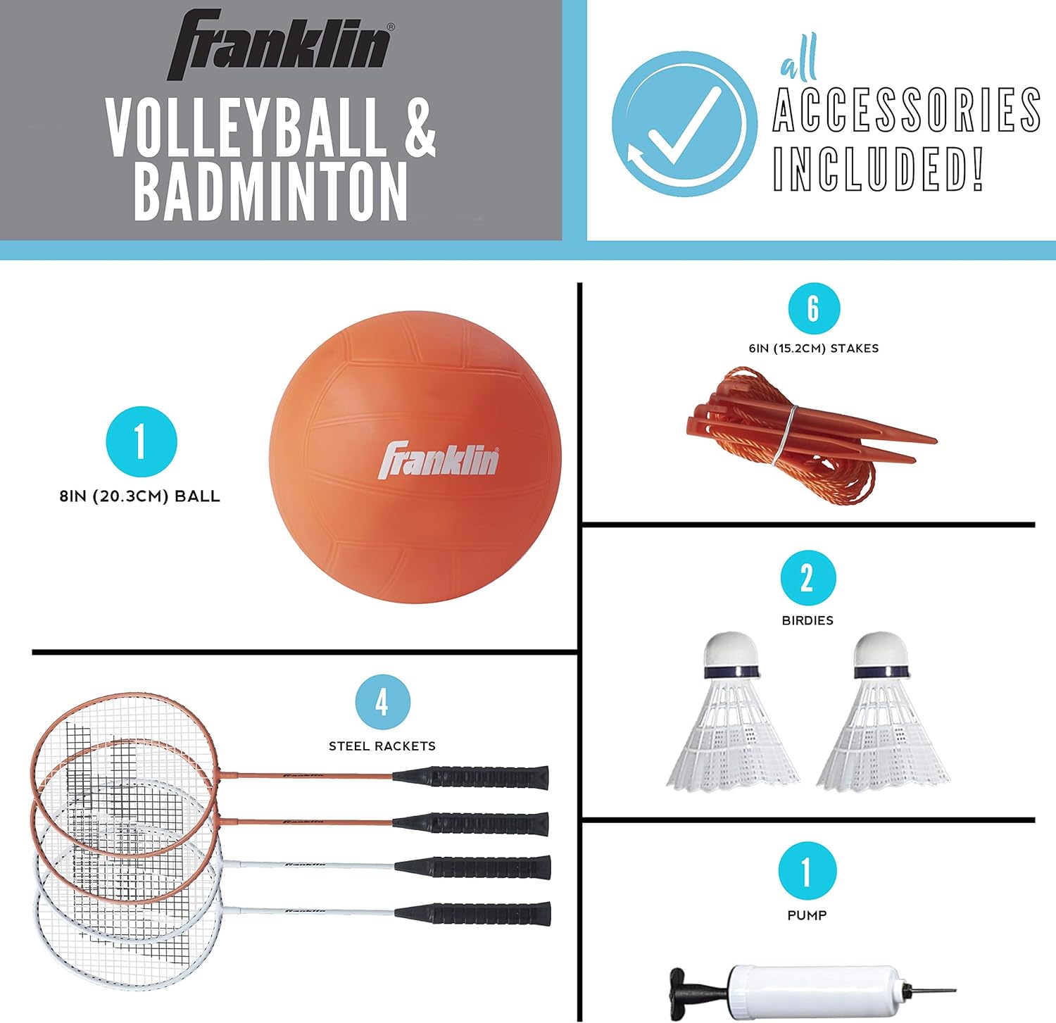 Franklin Sports Starter Volleyball Badminton Combo Set - Gallery 8