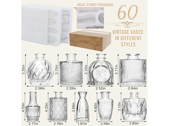 Arme 60Pcs Clear Glass Bud Vase