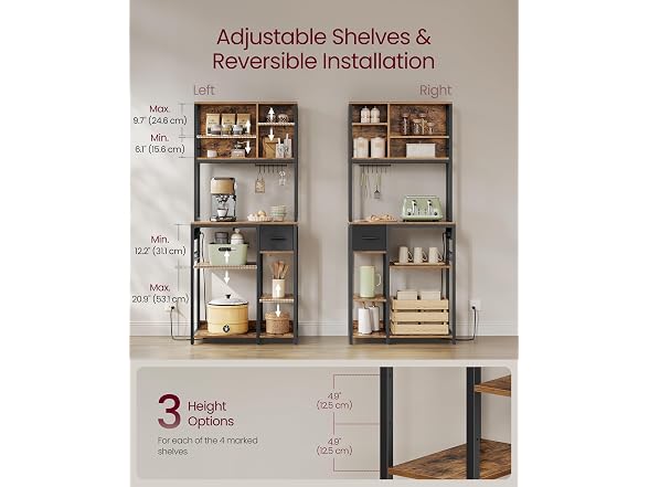 VASAGLE Bakers Rack with Charging Station, Coffee Bar