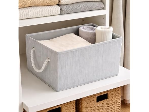 Sukkri Gray Storage Bins with Rope Handles, 2 PK