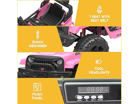 Hetoy 12V Kids Electric Vehicles Ride On Truck Car(Pink)