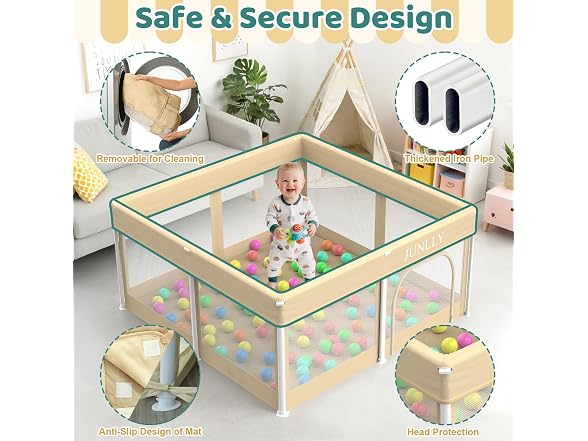 JUNLLY Foldable Baby Playpen 50x50 inch